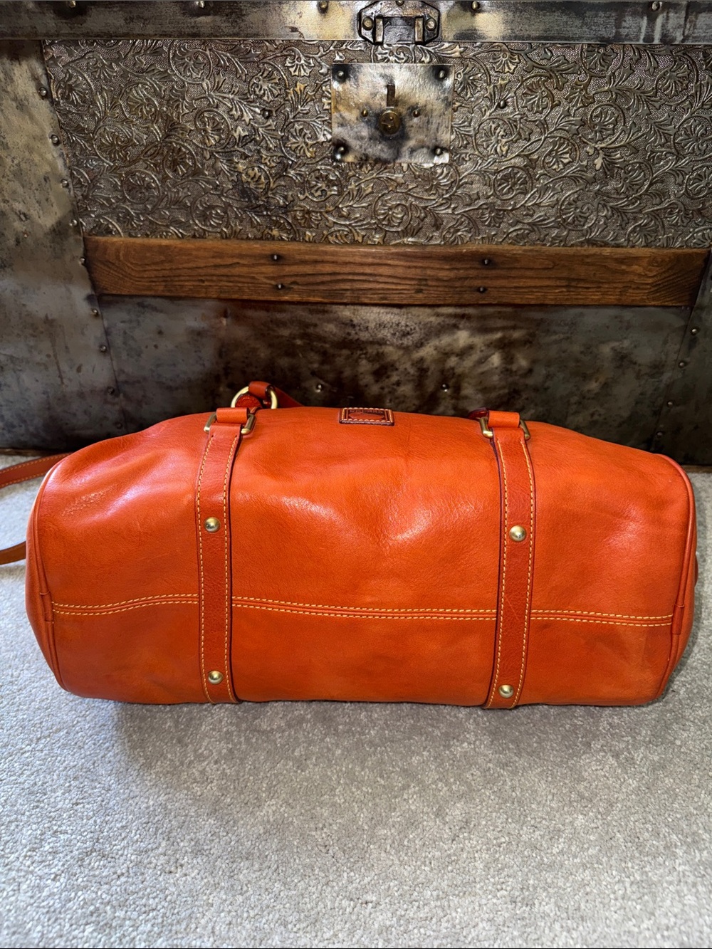 Dooney & Bourke large Florentine satchel with strap in HTF Orange - Picture 8 of 16